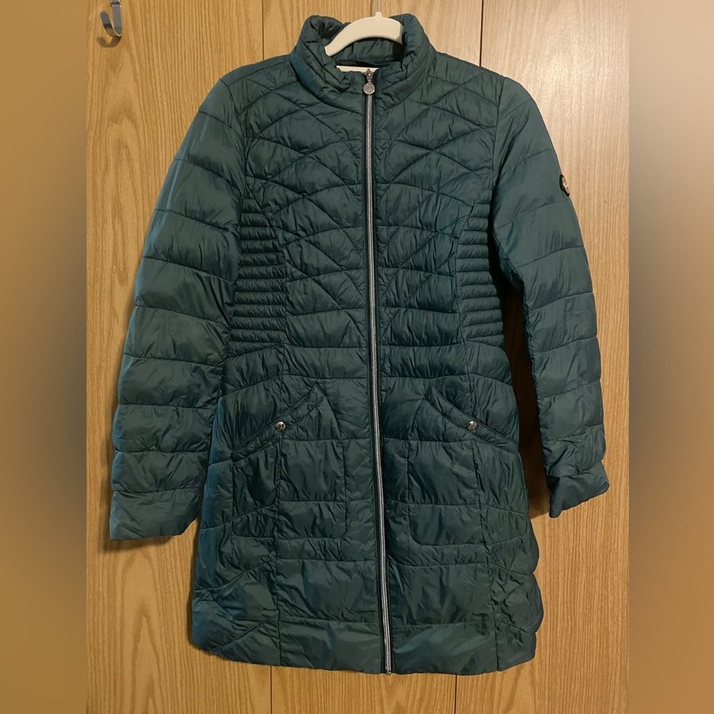 Bernardo Packable Quilted Puffer Coat - Dark Teal Green (Size S)